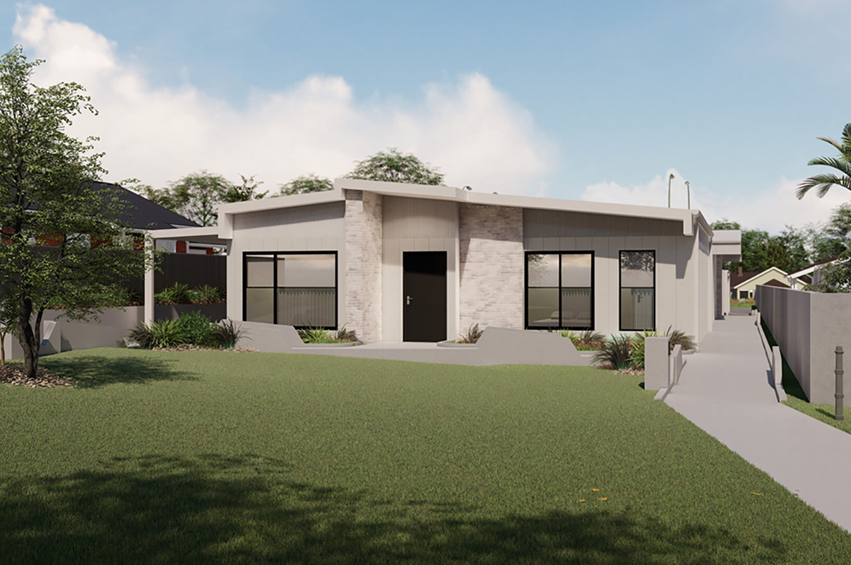 Render image of the front of the Casa Capace house